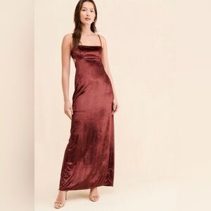 Free People Karlie Velvet Maxi Dress in Double Dare Red Size 0 NWT